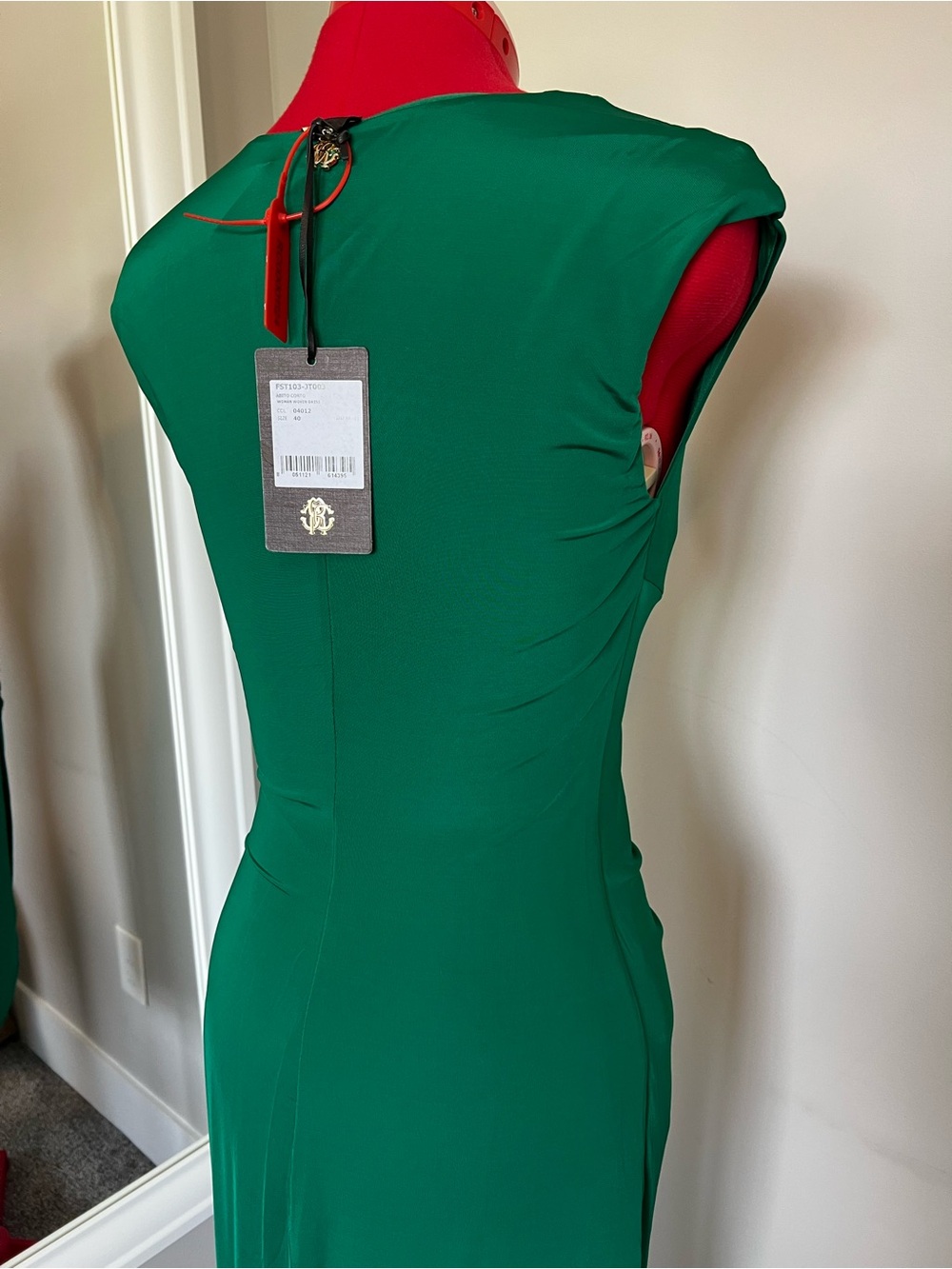 Roberto Cavalli Emerald Green Ruched Wrap Midi Dress - Picture 5 of 10